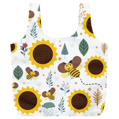 Nature Honeybee Sunflower Leaves Leaf Seamless Background Full Print Recycle Bag (xl) by Jancukart