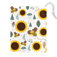 Nature Honeybee Sunflower Leaves Leaf Seamless Background Drawstring Pouch (5xl) by Jancukart