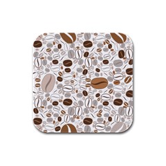 Brown Coffee Beans Pattern Rubber Square Coaster (4 Pack) by Jancukart