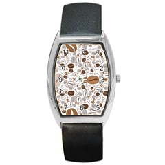 Brown Coffee Beans Pattern Barrel Style Metal Watch by Jancukart