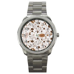 Brown Coffee Beans Pattern Sport Metal Watch