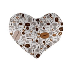 Brown Coffee Beans Pattern Standard 16  Premium Flano Heart Shape Cushions by Jancukart