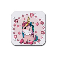 Cartoon Unicorn Fantasy Rubber Coaster (square)