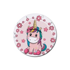 Cartoon Unicorn Fantasy Rubber Coaster (round)