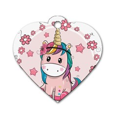 Cartoon Unicorn Fantasy Dog Tag Heart (two Sides) by Jancukart