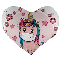 Cartoon Unicorn Fantasy Large 19  Premium Heart Shape Cushions