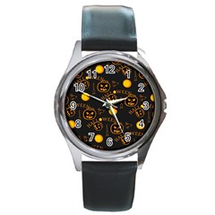 Halloween Background Pattern Round Metal Watch