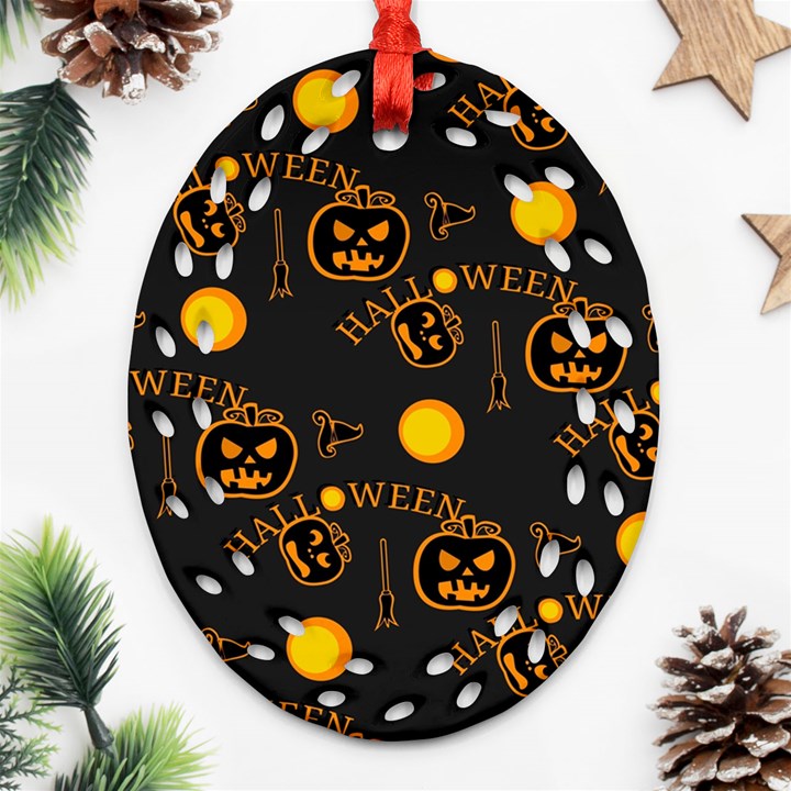 Halloween Background Pattern Oval Filigree Ornament (Two Sides)