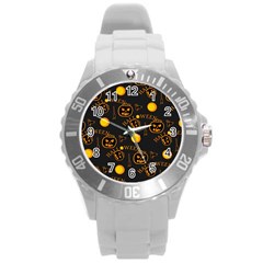 Halloween Background Pattern Round Plastic Sport Watch (L)