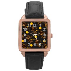 Halloween Background Pattern Rose Gold Leather Watch 