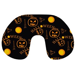 Halloween Background Pattern Travel Neck Pillow by Ravend