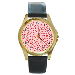 Hearts Valentine Heart Pattern Round Gold Metal Watch by Ravend