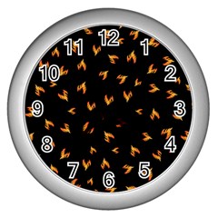 Pattern Flame Black Background Wall Clock (silver) by Ravend