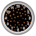 Pattern Flame Black Background Wall Clock (Silver) Front