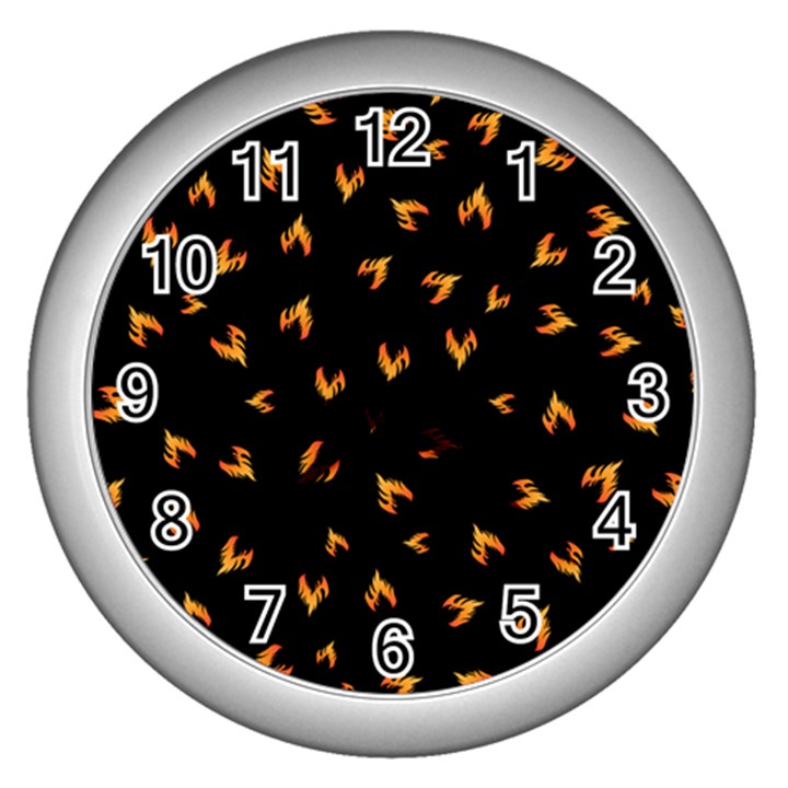 Pattern Flame Black Background Wall Clock (Silver)