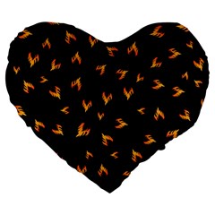 Pattern Flame Black Background Large 19  Premium Flano Heart Shape Cushions by Ravend