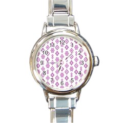 Geometric Pattern Purple Pattern Round Italian Charm Watch by Ravend