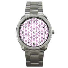 Geometric Pattern Purple Pattern Sport Metal Watch by Ravend