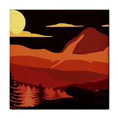 Mountain Forest Full Moon Tile Coaster by Ravend