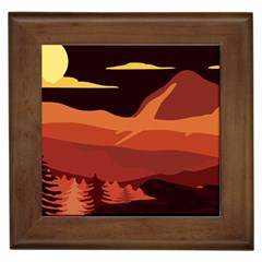 Mountain Forest Full Moon Framed Tile by Ravend