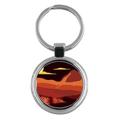 Mountain Forest Full Moon Key Chain (round) by Ravend