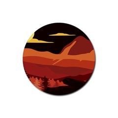 Mountain Forest Full Moon Rubber Coaster (round) by Ravend