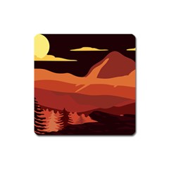 Mountain Forest Full Moon Square Magnet by Ravend