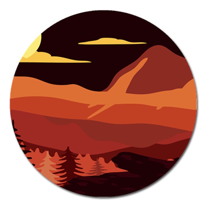 Mountain Forest Full Moon Magnet 5  (Round)