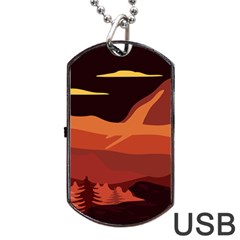 Mountain Forest Full Moon Dog Tag Usb Flash (two Sides) by Ravend