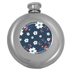 Floral Digital Paper Background Round Hip Flask (5 Oz) by Ravend