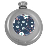 Floral Digital Paper Background Round Hip Flask (5 oz) Front