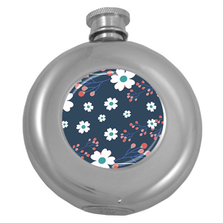 Floral Digital Paper Background Round Hip Flask (5 oz)