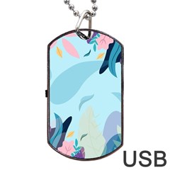 Illustration Leaves Leaf Nature Background Plant Dog Tag Usb Flash (two Sides) by Ravend