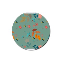 Background Flower Plant Leaves Rubber Coaster (round) by Ravend