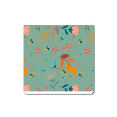 Background Flower Plant Leaves Square Magnet by Ravend