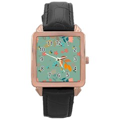 Background Flower Plant Leaves Rose Gold Leather Watch  by Ravend