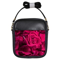 Water Rose Pink Background Flower Girls Sling Bag by Ravend