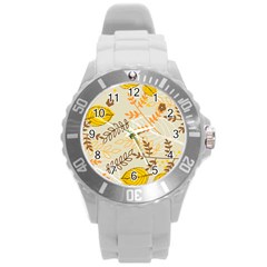 Leaves Flowers Background Wallpaper Round Plastic Sport Watch (l) by Ravend