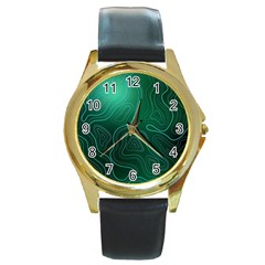 Green Line Shape Stripe Corolla Round Gold Metal Watch by Ravend