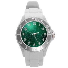 Green Line Shape Stripe Corolla Round Plastic Sport Watch (l) by Ravend