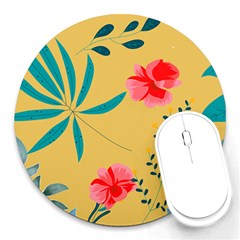 Nature Floral Flower Petal Leaves Leaf Plant Round Mousepads by Ravend