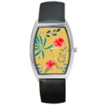 Nature Floral Flower Petal Leaves Leaf Plant Barrel Style Metal Watch Front