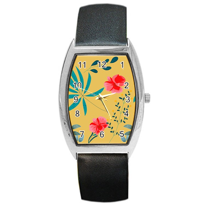 Nature Floral Flower Petal Leaves Leaf Plant Barrel Style Metal Watch