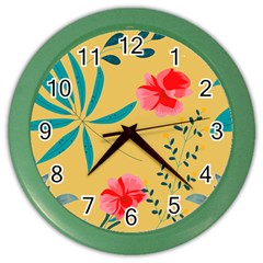 Nature Floral Flower Petal Leaves Leaf Plant Color Wall Clock by Ravend