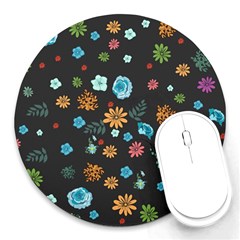 Floral Flower Leaves Background Floral Round Mousepads by Ravend