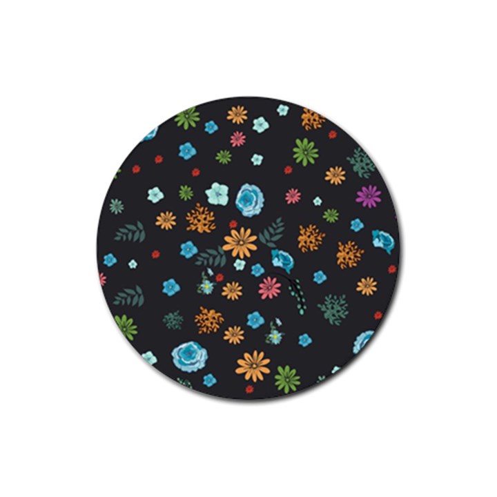 Floral Flower Leaves Background Floral Rubber Coaster (Round)