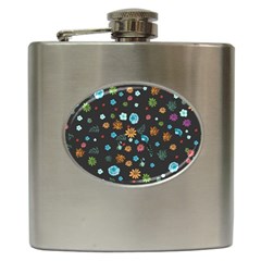 Floral Flower Leaves Background Floral Hip Flask (6 Oz) by Ravend