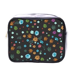 Floral Flower Leaves Background Floral Mini Toiletries Bag (one Side) by Ravend