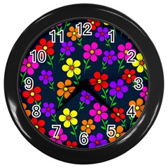 Background Flower Floral Bloom Wall Clock (Black)