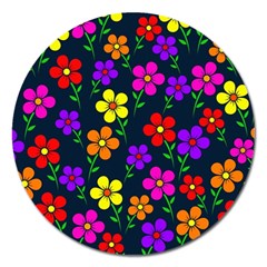 Background Flower Floral Bloom Magnet 5  (round) by Ravend